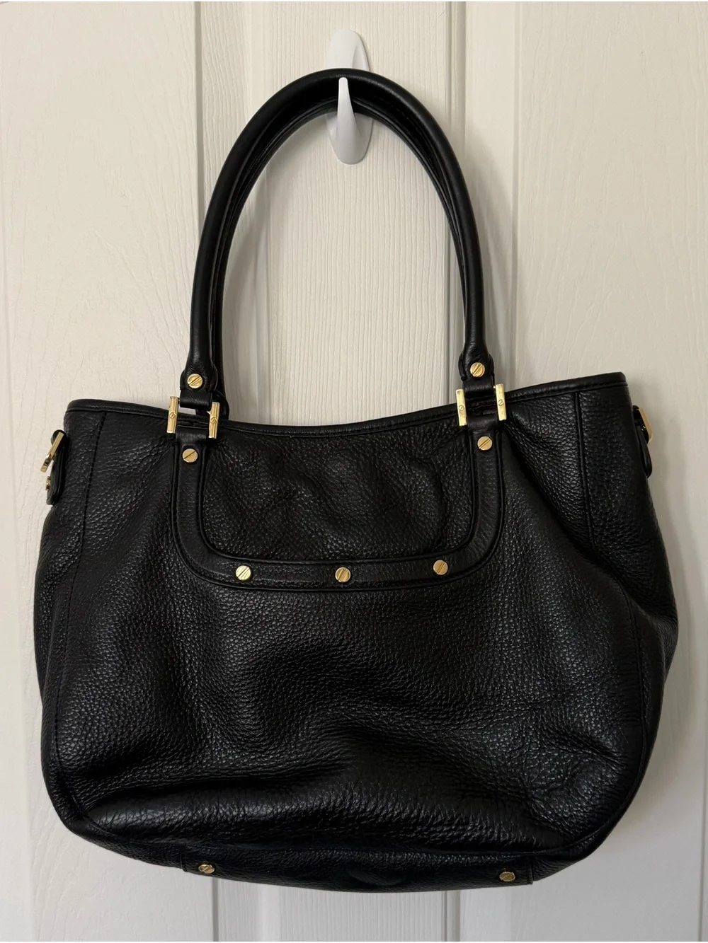 Tory Burch Black Leather Shoulder Tote with Gold Logo